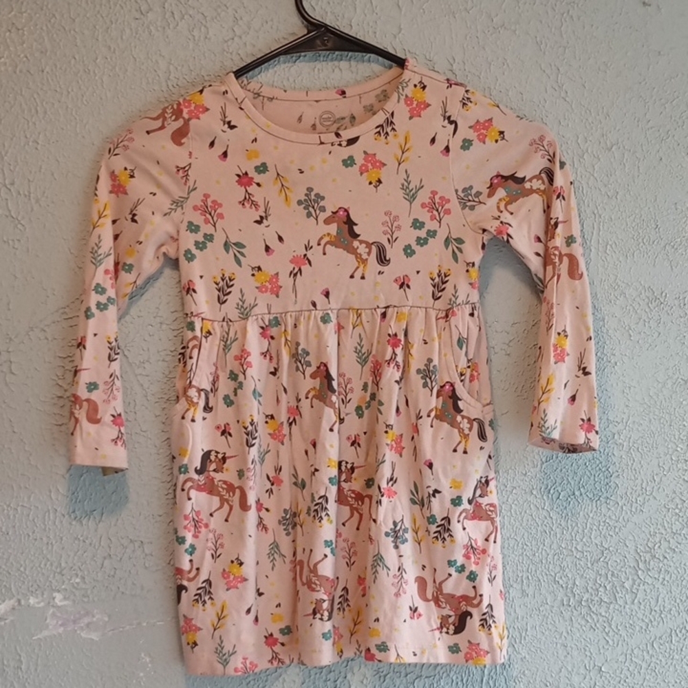 Wonder Nation Pink Unicorn and Floral Kids Dress